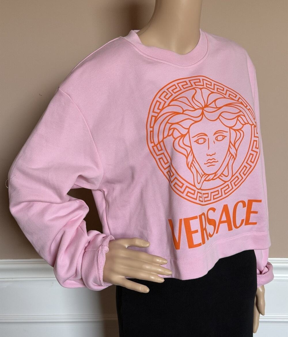 Versace Medusa Print Crop Pink Cotton Sweatshirt 10 US (46 Eu) 1019251 NWT $800